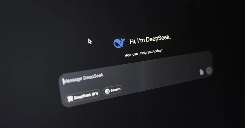 Close-up of DeepSeek AI interface on a dark screen highlighting chat functionality.