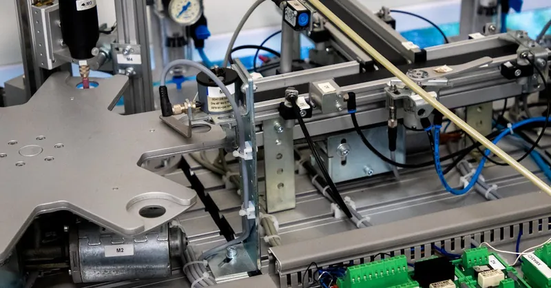 Close-up of advanced machinery showcasing robotic automation and precision engineering.