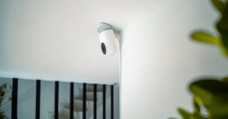 A sleek security camera installed indoors, demonstrating modern surveillance technology.
